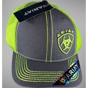 ARIAT Mens Cap Green Gray Cowboy Snap Back Adjustable‎ Vented Cloth